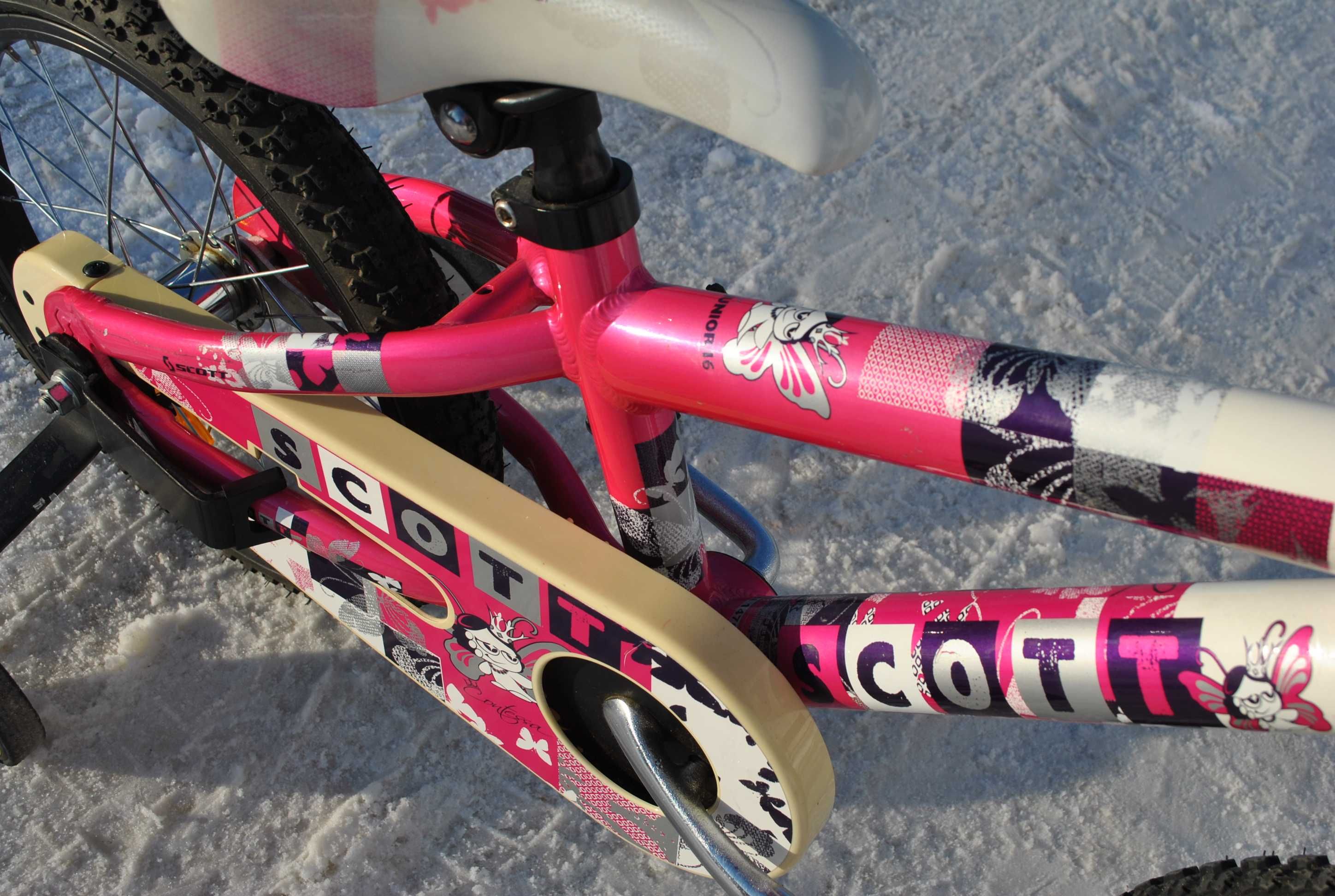 Rower rowerek Scott Junior Contessa koła 16 różowy kółka boczne2