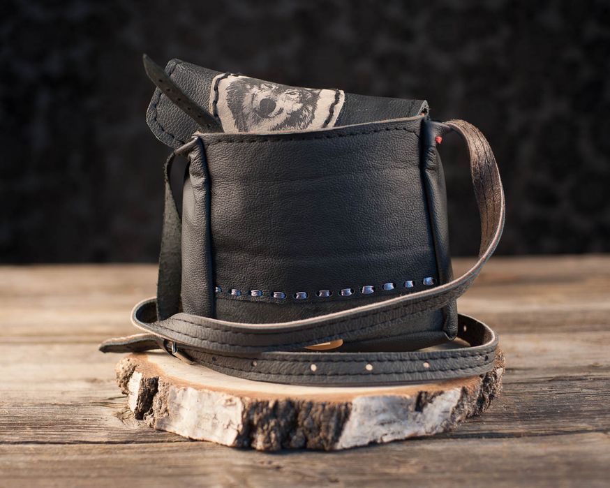 torebka unikatowa z wilkiem vintage handmade