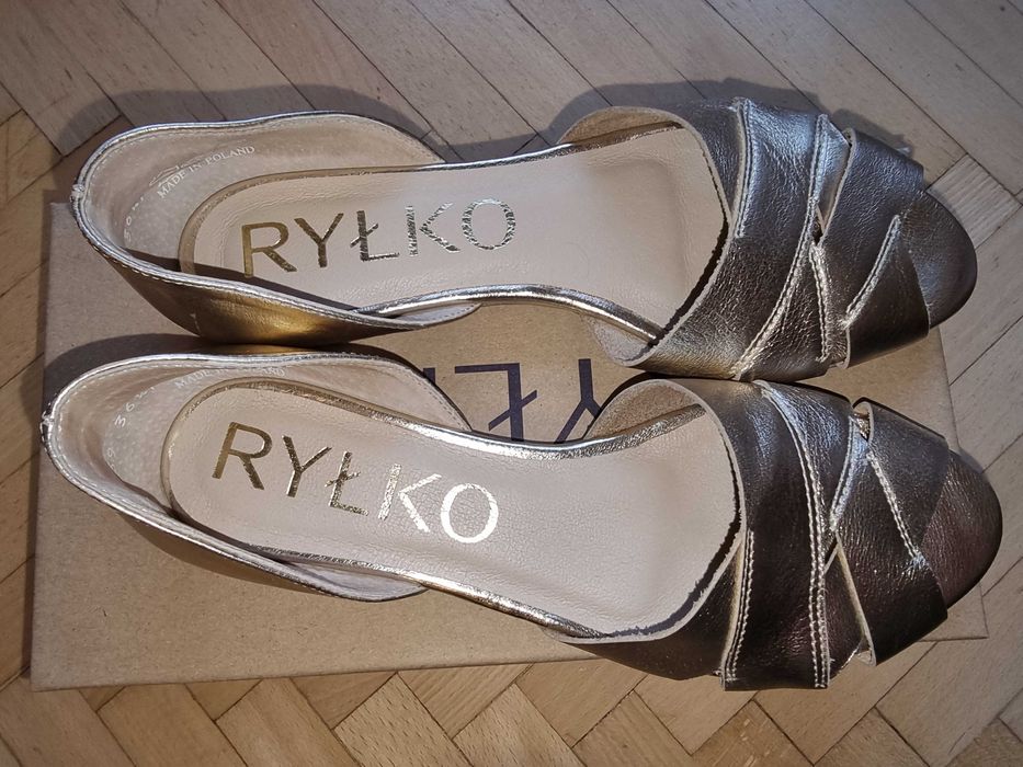 Ryłko sandały peep toe platynowe/złote rozmiar 36,5 jak nowe
