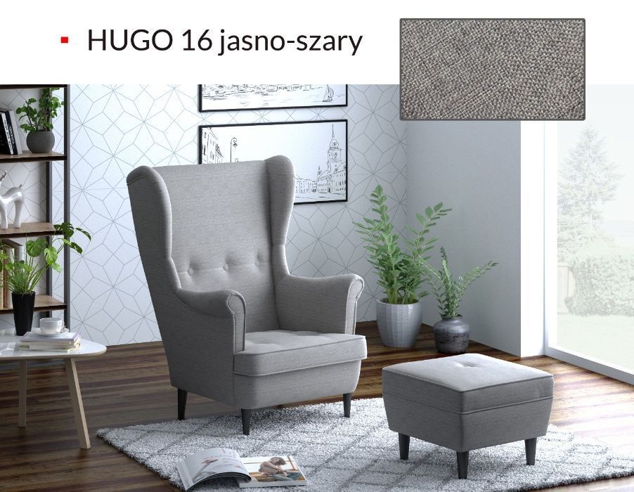 FOTEL USZAK LEO styl skandynawski DUŻY i WYGODNY solidny PODNÓŻEK