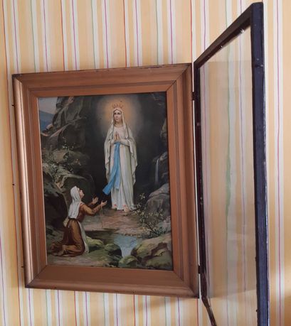 Obraz Objawienie Matki Bożej w Lourdes z Bernadettą antyk