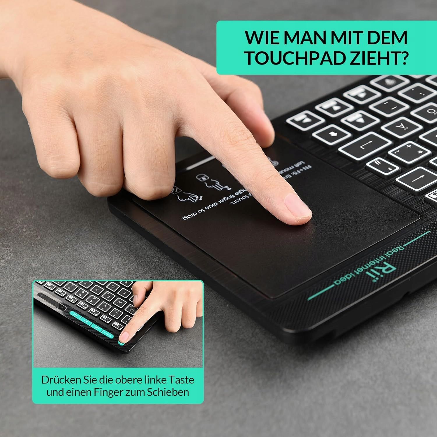 Klawiatura Bezprzewodowa Rii RT518S Bluetooth 2.4GHz Touchpad RGB DE