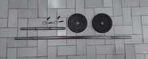 Barra 120cm 30mm 2 discos 5kg e barra harter 45cm 30mm