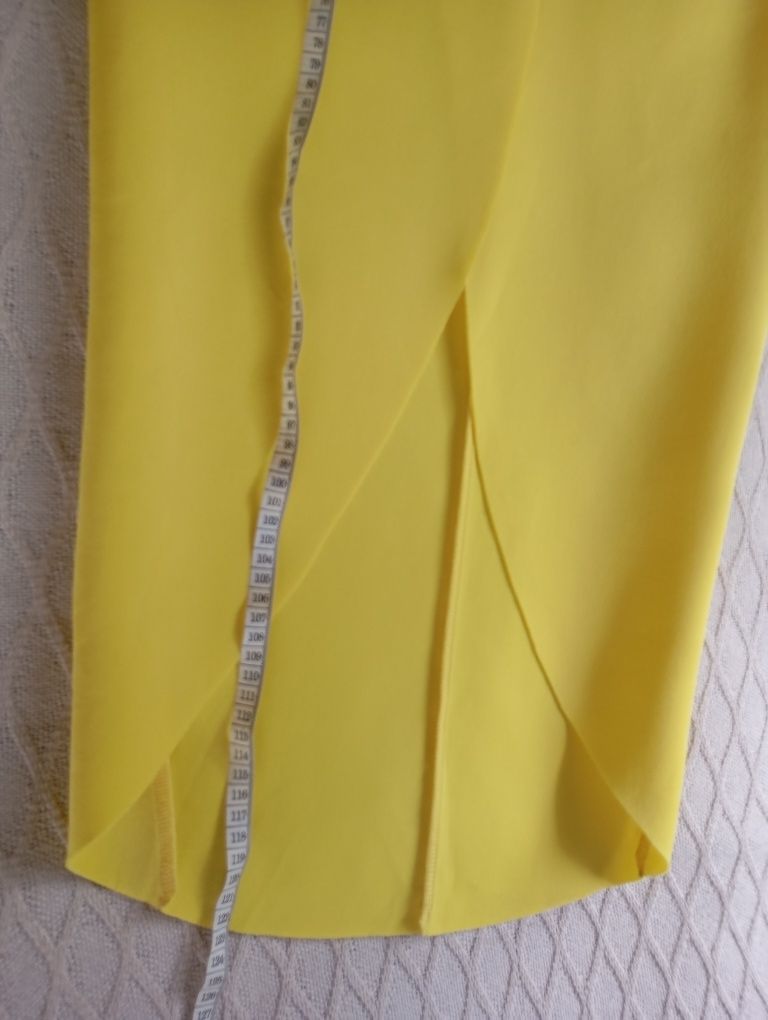 ASOS 36R długa cytrynowa sukienka midi z odkrytymi ramionami