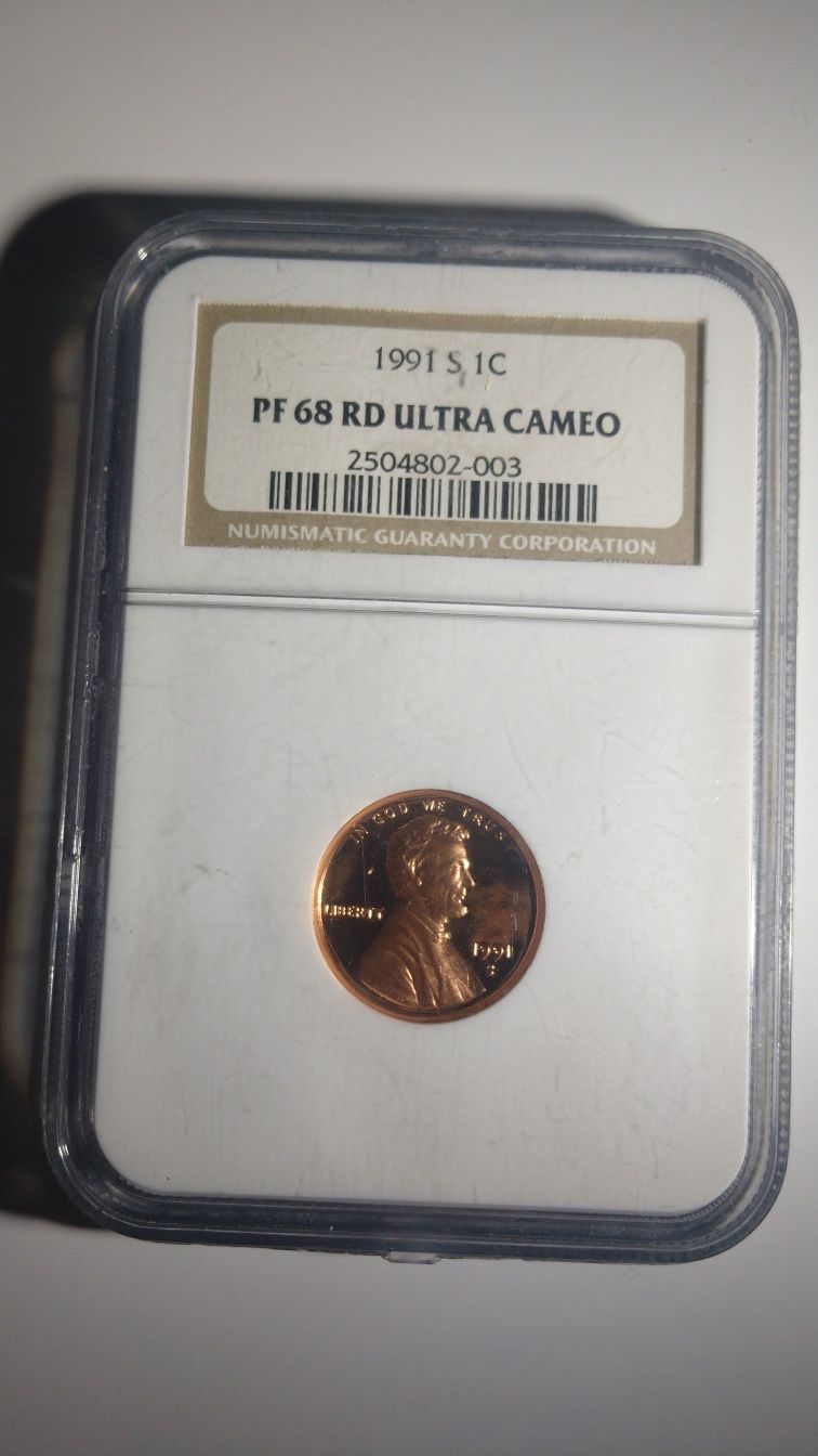 Монета Америка One Cent 1991 S 1C PF 68 RD Ulltra Cameo