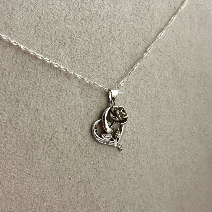 Srebrny Naszyjnik Serce Z Róża 925 + Róża Wieczna Led / Zestaw Prezent