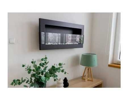 Płaski Biokominek 900x400 czarny mat z szybą