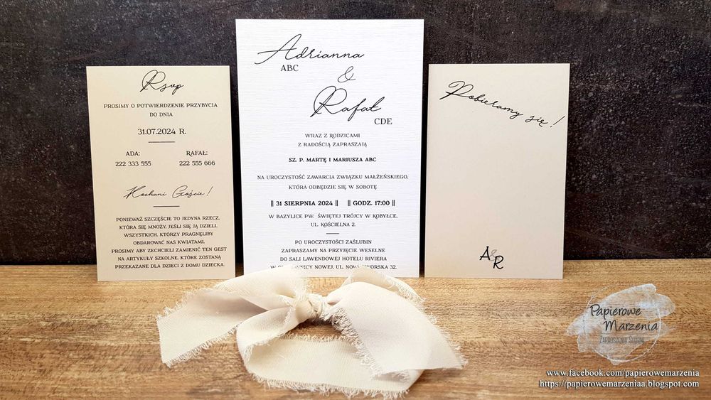 Zaproszenie ślubne z serii JEDNOKARTKOWE model 3