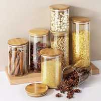 Скляна банка контейнер для зберігання продуктів з бамбуковою кришкою