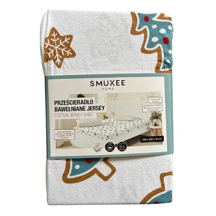 Świąteczne prześcieradło z gumka 160x200 bawełna choinki
