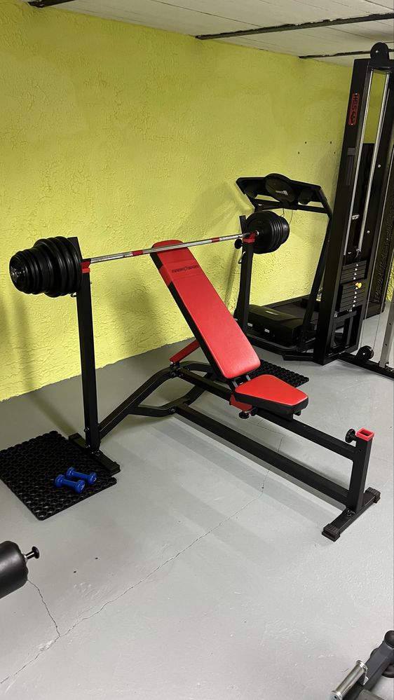 Ławka ze stojakami Marbo Sport gryf z obciązenie 100 kg hes sewim