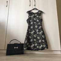 Платье. Zara. Сукня. Сарафан. Черное платье. Платье с цветами. Юбка