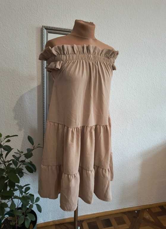 Nowa beżowa sukienka hiszpanka babydoll rozszerzana luźna boho 38 M