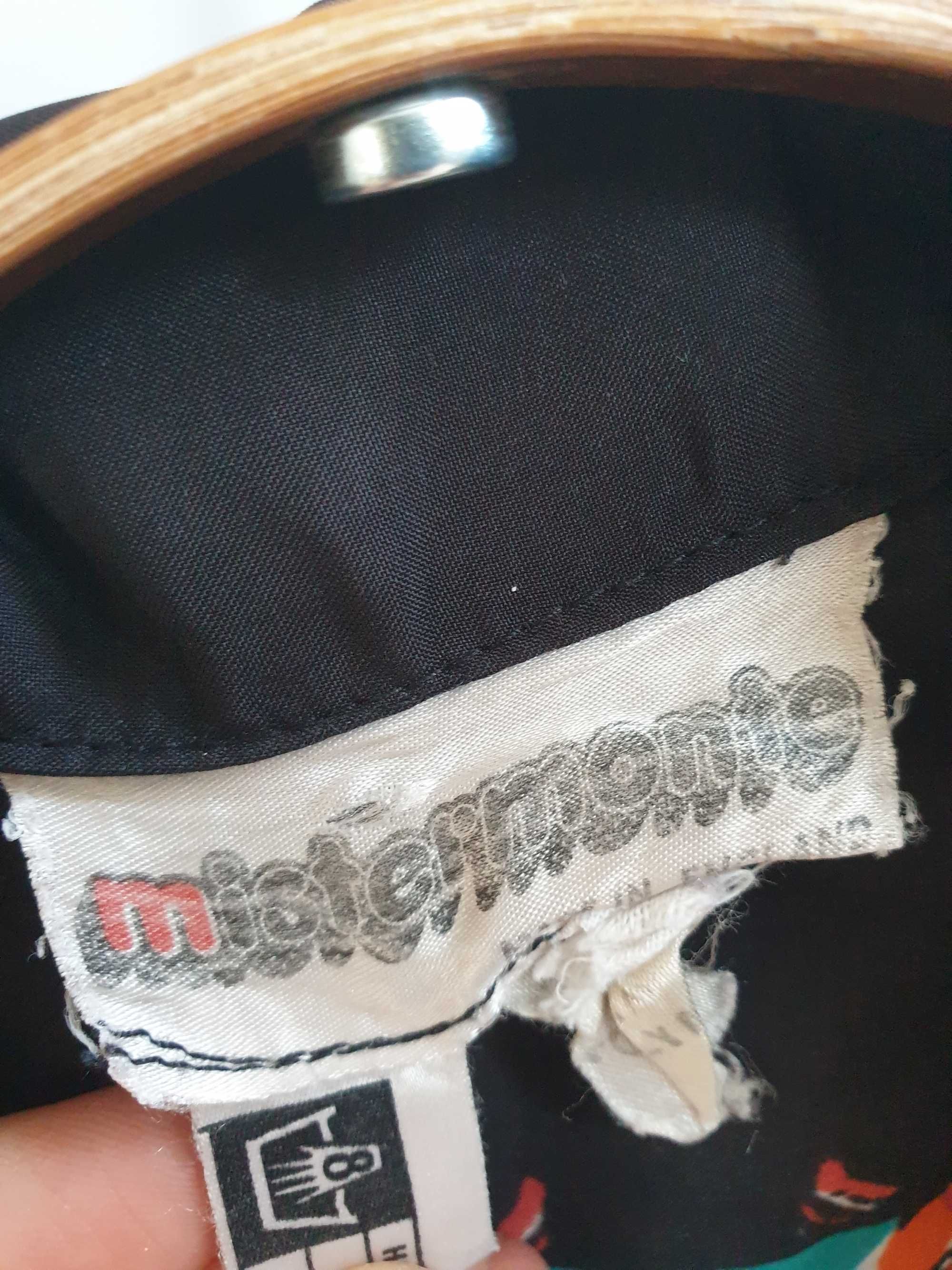 Czarna koszula w kwiaty bluzka bufiasty rękaw Vintage 38