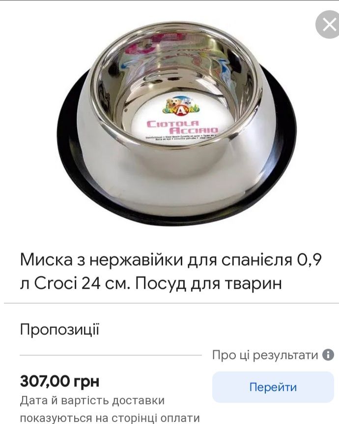 Миска нержавейка 0,9 л для довгувухих собак