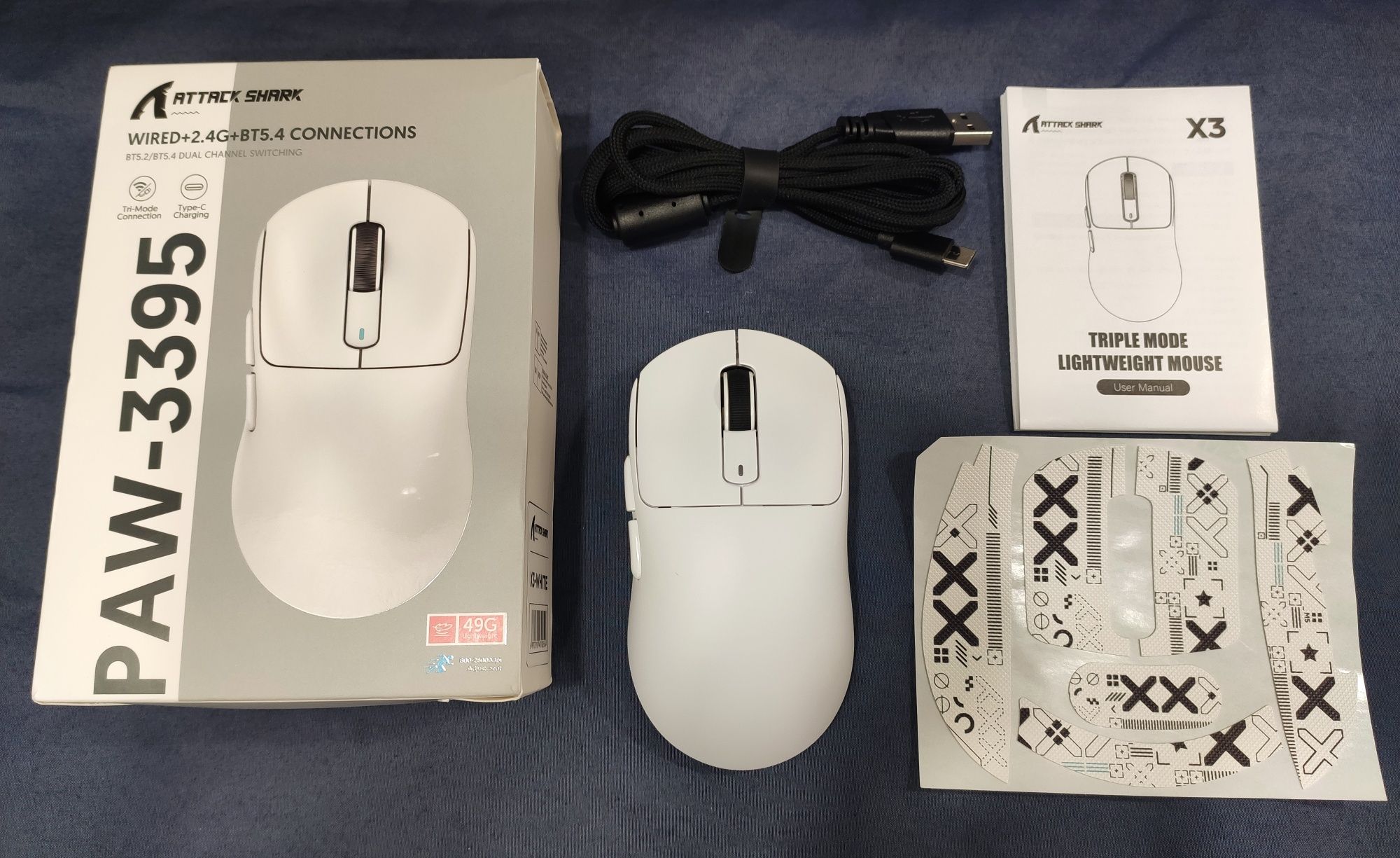 Wireless game mouse Attack Shark X3 white/black бездротова ігрова миша