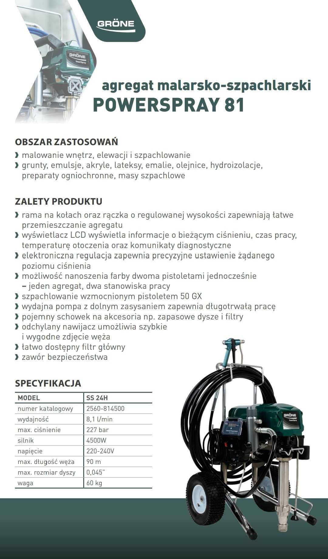 Agregat malarsko-szpachlarski do gładzi PowerSpray 81 4500W Grone