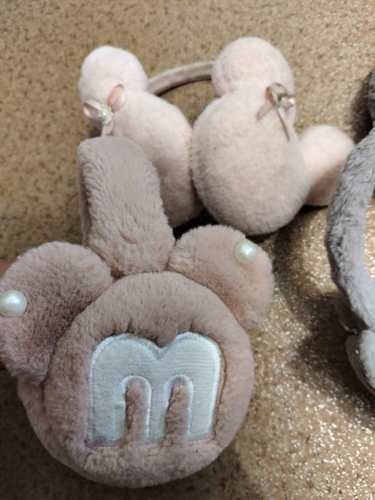 Навушники рожеві сірі зимові утеплені/ Міккі, Котик, Мінні