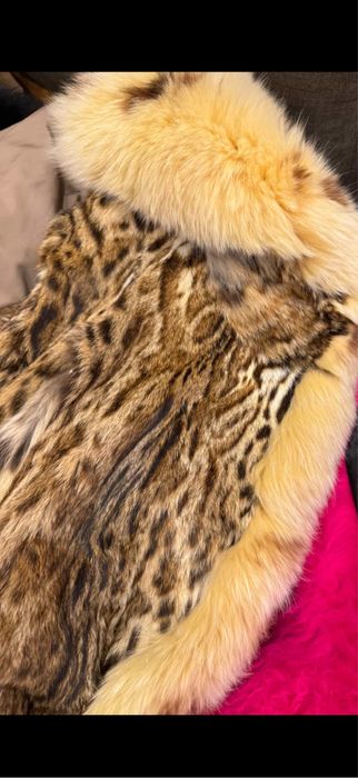 Шуба леопардова оцелот камишивий кіт натуральна песець воротнік