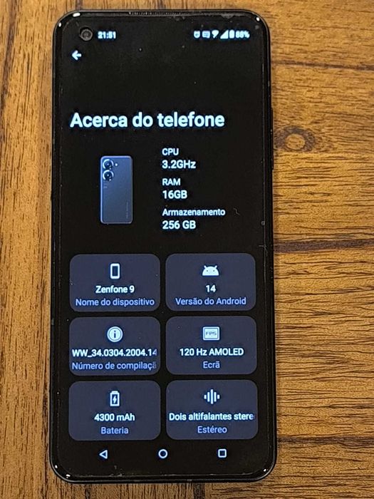 Asus Zenfone 9 16GB RAM / 256GB Armazenamento CPU3.2GHZ