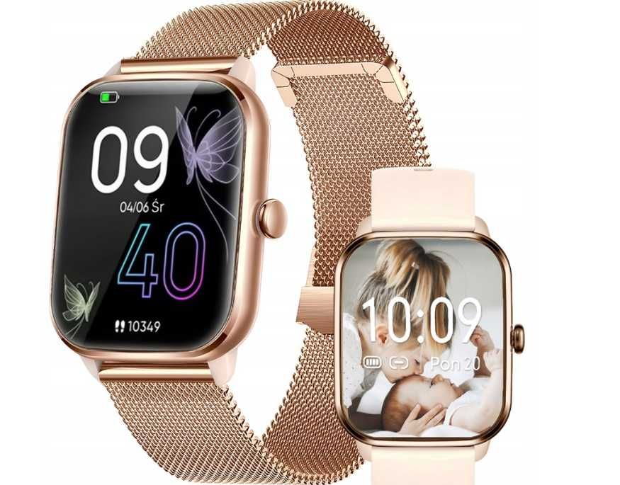 Smartwatch zegarek kt65 damski wodoodporny złoty 2 paski ttst966