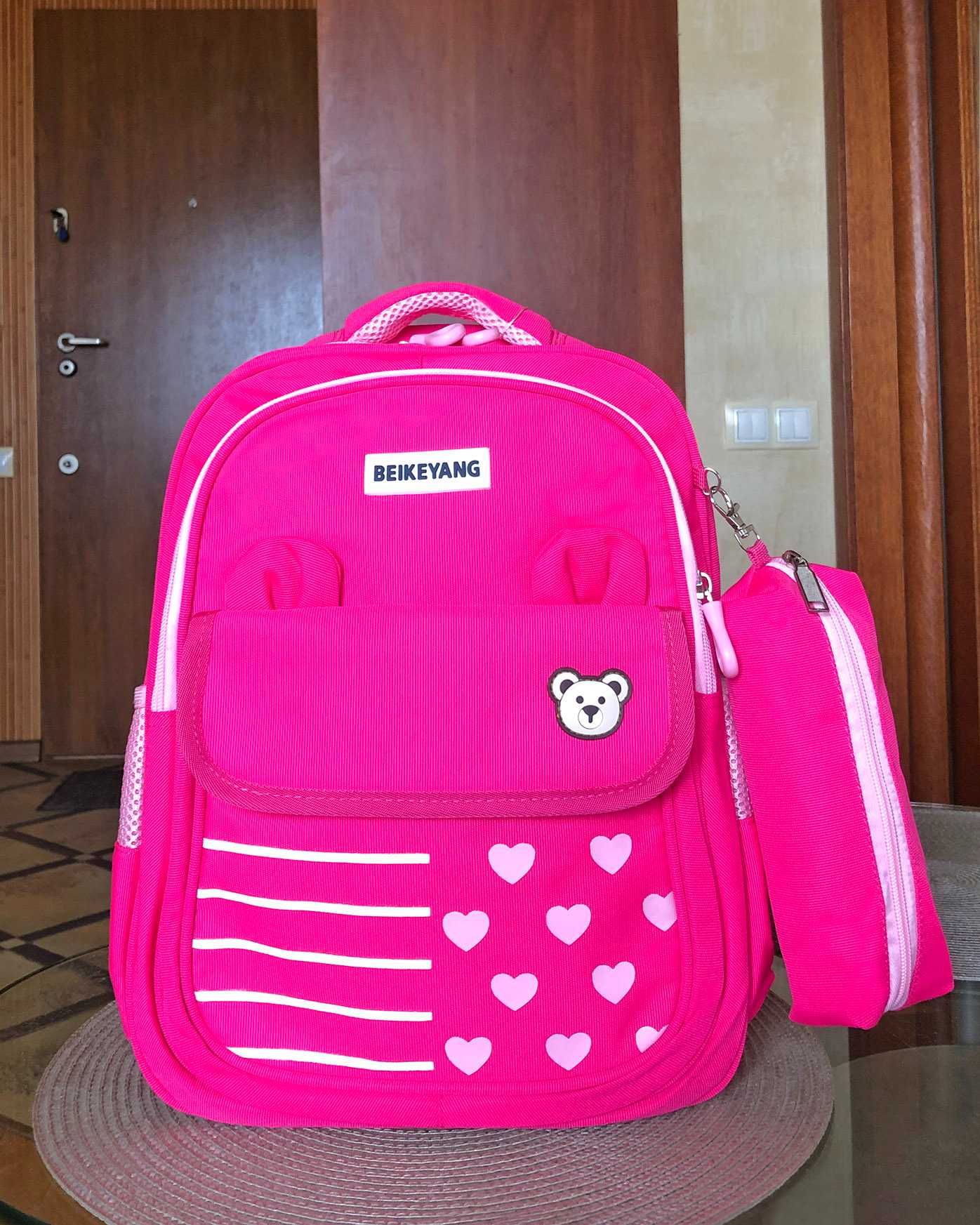 Школьный рюкзак девочке 1 2 3 класс ортопедический с пеналом, розовый