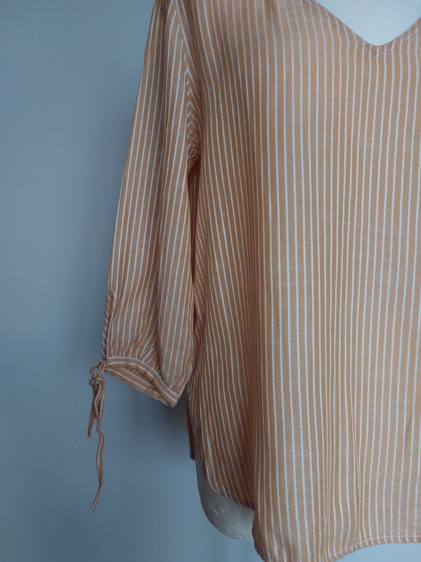 Bluzka bawełniana H&M paski biała pomarańczowa morelowa S/8/36 M przew