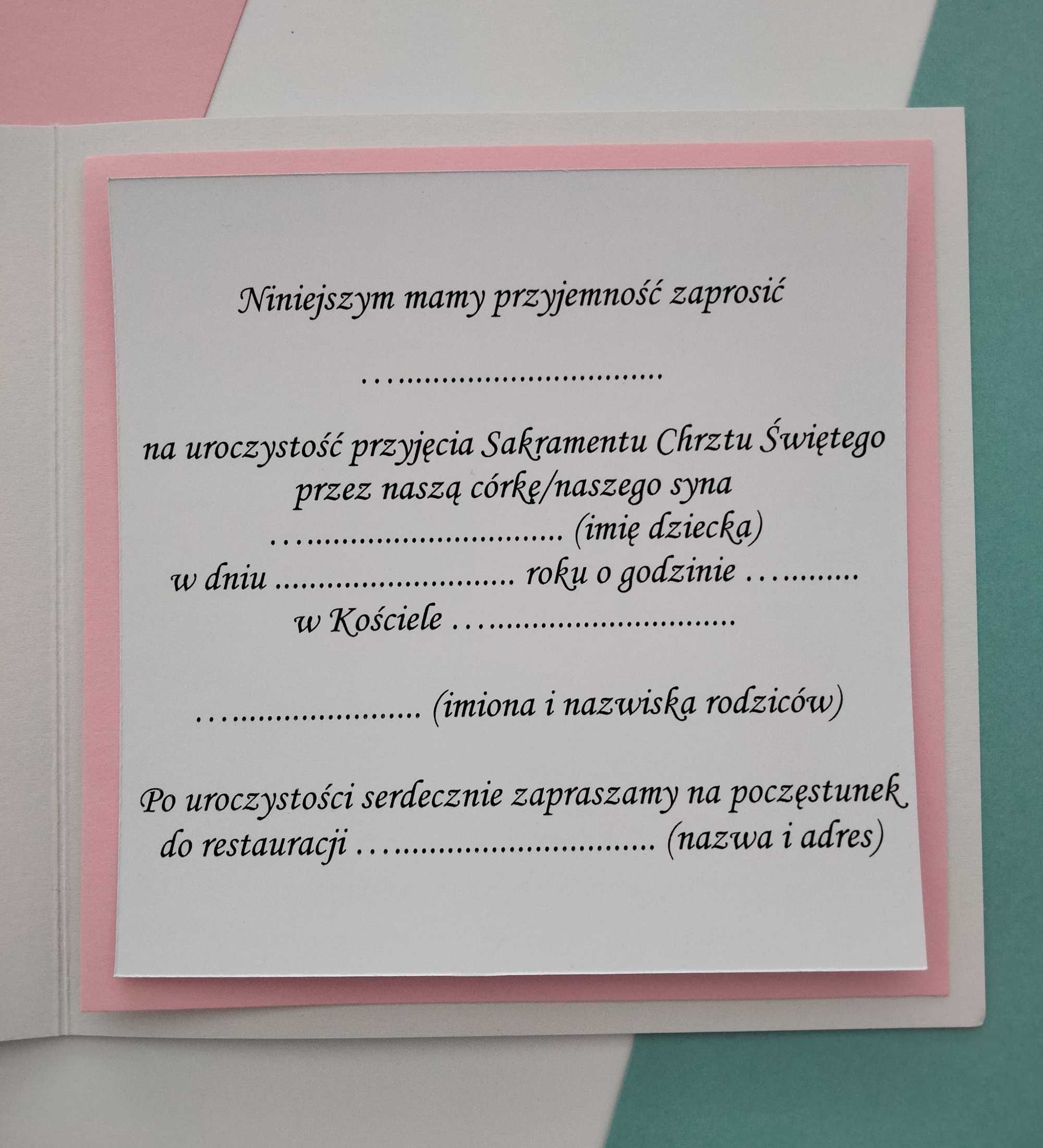 Zaproszenie Chrzest Święty wianek ręcznie wykonane