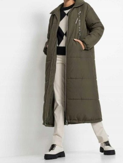 B.P.C płaszcz długi pikowany khaki ze stójką 40.