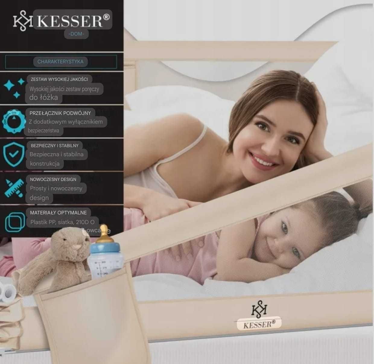 Barierka ochronna do łóżka dziecięcego KESSER® | Beżowy | 150 cm
