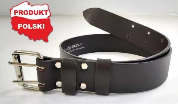 Długi Pas 3XL 155cm Wojskowy Brąz Skóra Naturalna Lico Podw. Klamra