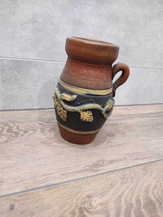 Dzbanek wazon gliniany z uchem retro vintage prl