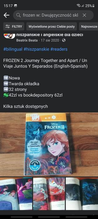 Frozen książeczka w języku angielskim hiszpańskim