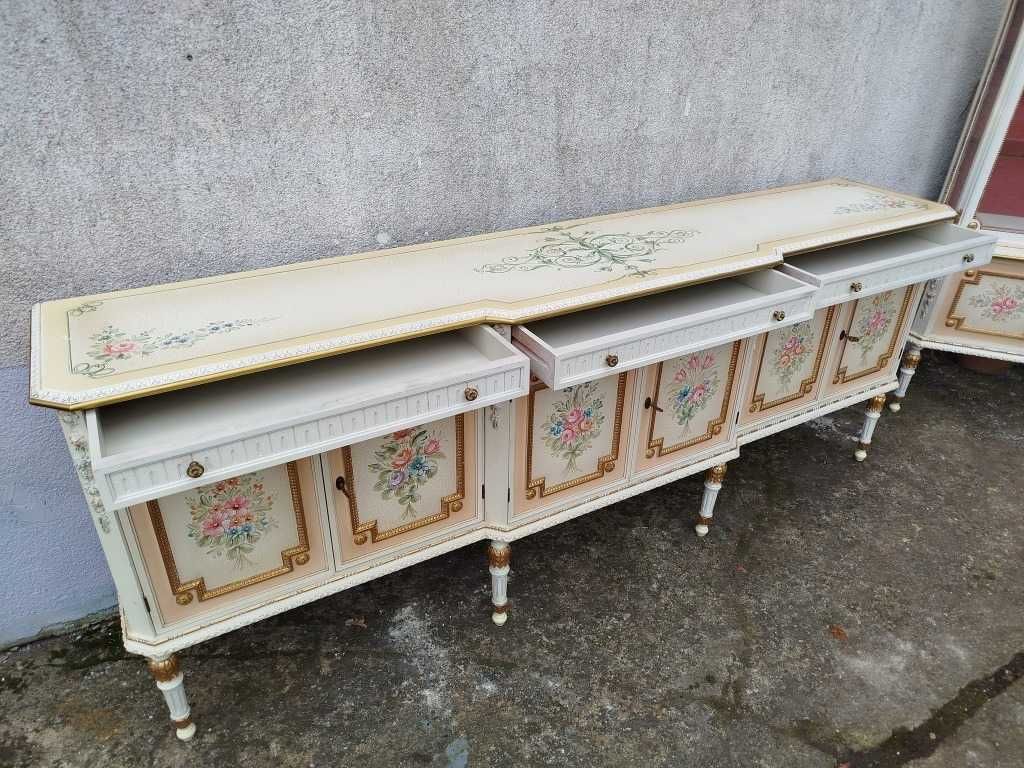 Włoska jadalnia witryna komoda stół rozkładany 8 krzeseł VINTAGE