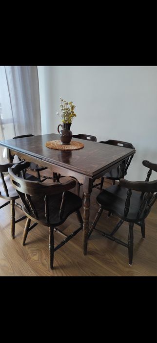 Stòł rozkładany z 6 krzesłami NEVADA-buk,vintage PRL.