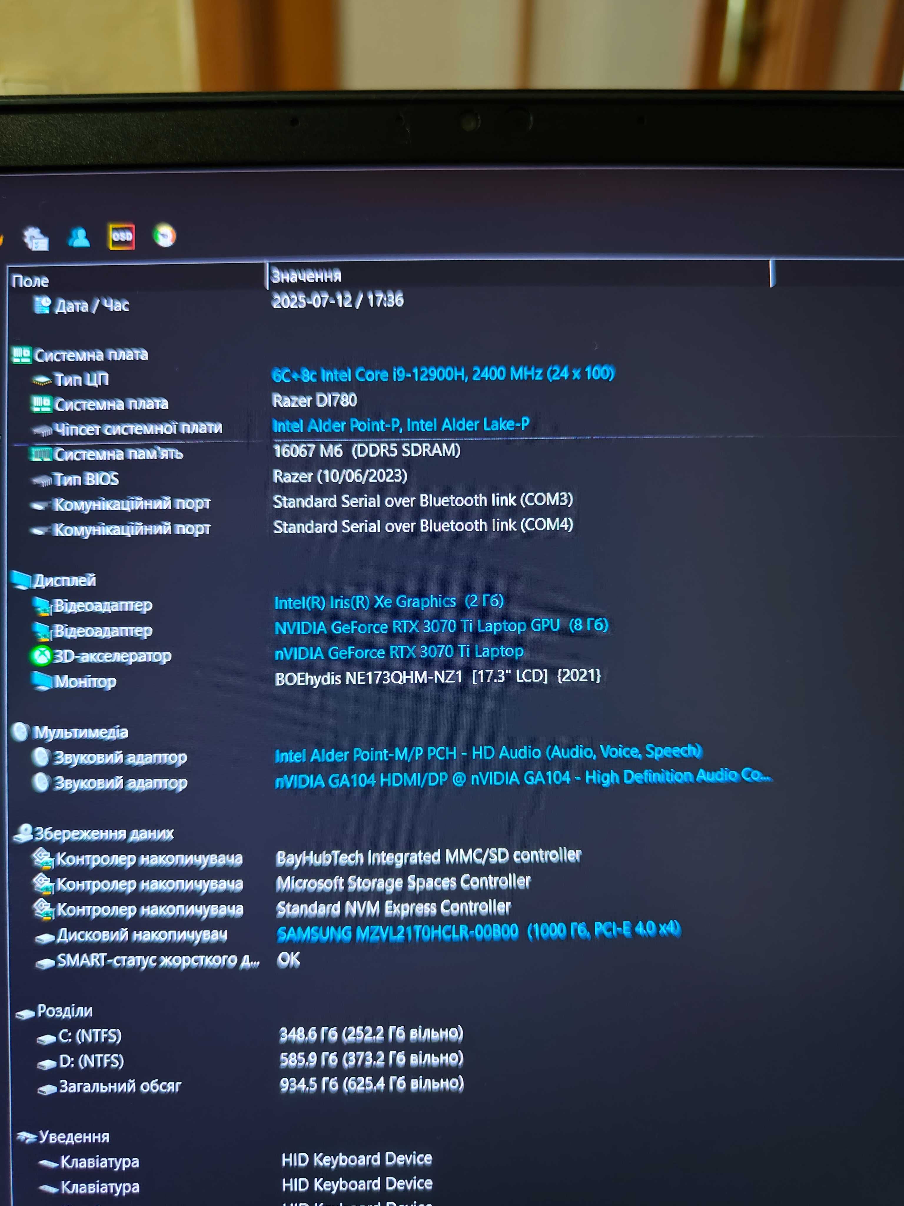 Razer Blade 17/RTX 3070ti/i9-12900h/16gb/1tb