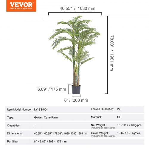 Artificial Gold Fruit Palm 1030x1030x1981mm Planta Artificial PE Plan