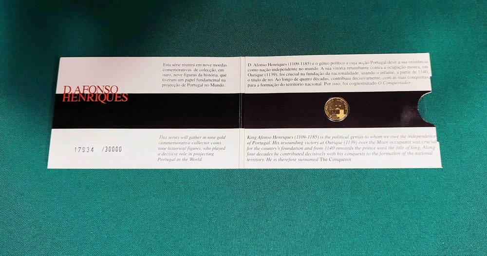 Moeda 1/4 Euro D. Afonso Henriques Ouro FDC