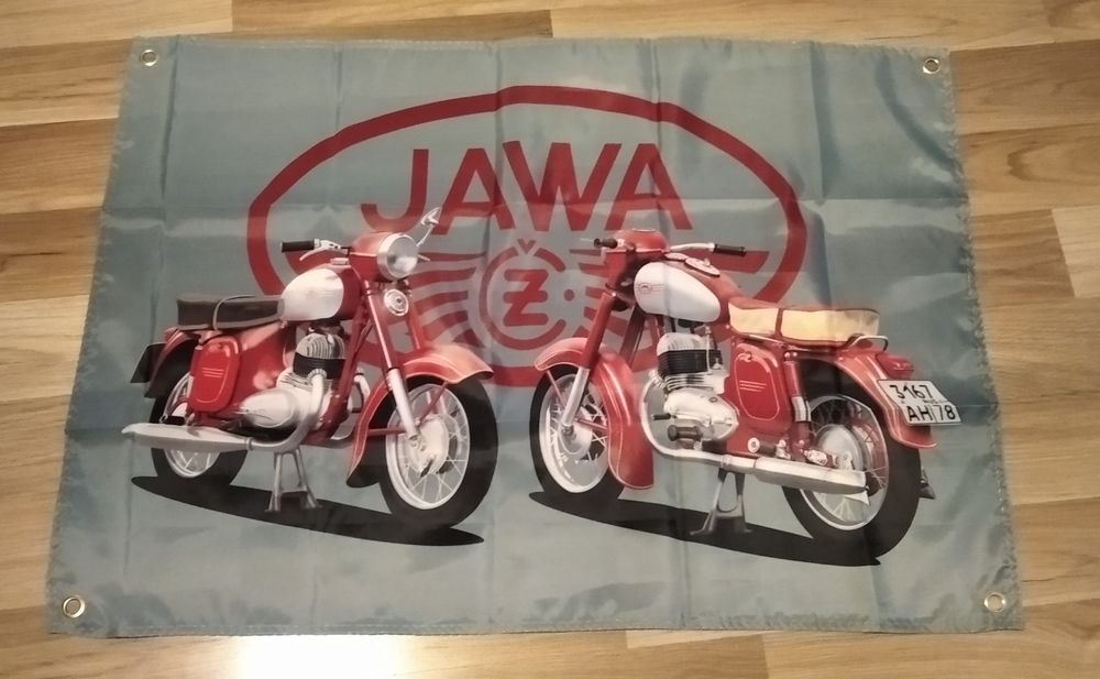 Plakat baner materiał Jawa 250,350 Jawa typ 20, Mustang panelka 90x60