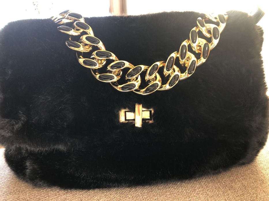 Torebka futrzana skóra naturalna czarna nowa