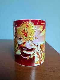 Caneca Branca Porcelana Demon Slayer Kyojuro Rengoku