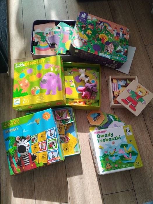 Puzzle, gra, drewniana układanka misiu, na dwa latka wzwyż