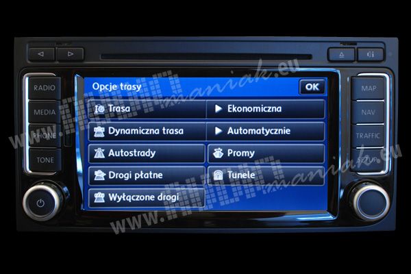 VOLKSWAGEN RNS 510 polskie menu lektor mapa