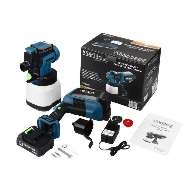 PISTOLET NATRYSKOWY akumulatorowy 21V 2500mAh pojemnik 1200 ml KD5480
