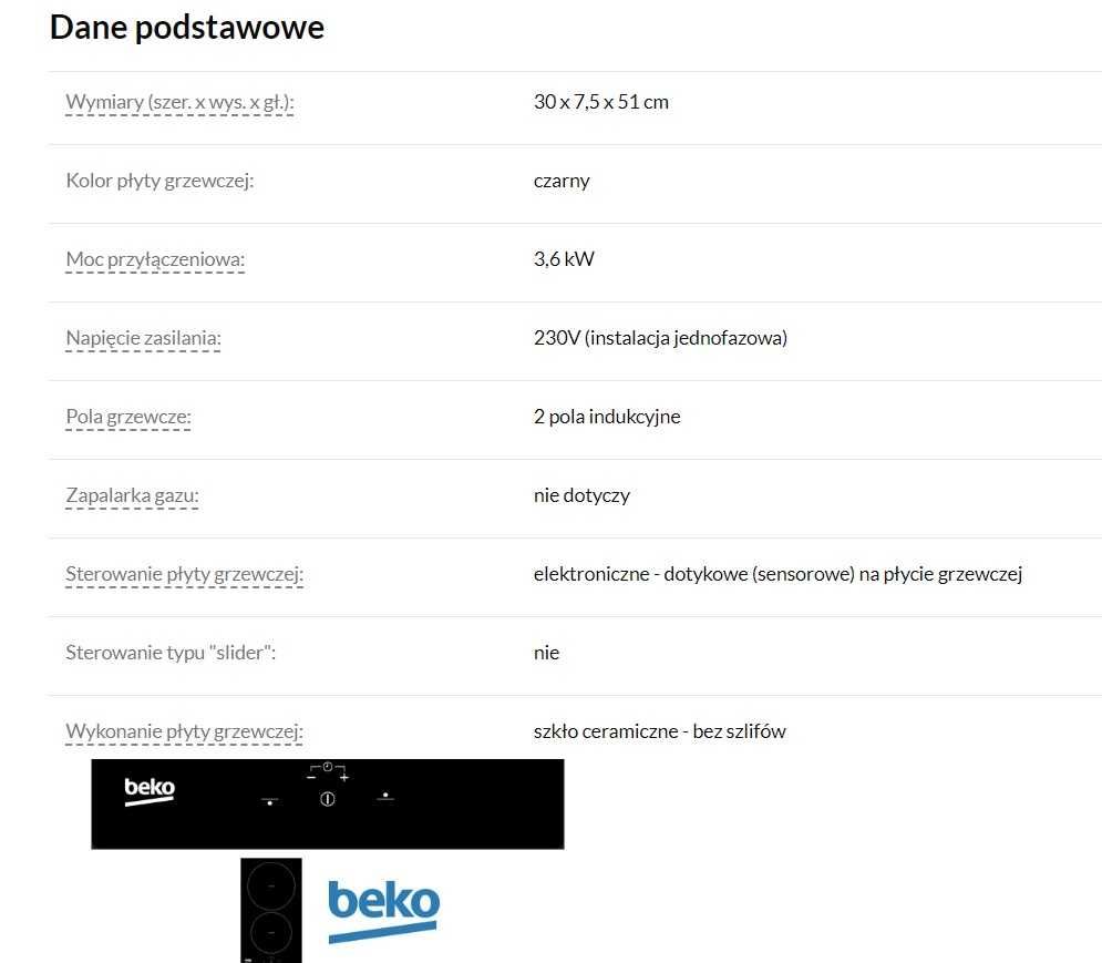 Płyta indukcyjna Beko HDMI32400DT Nowa!