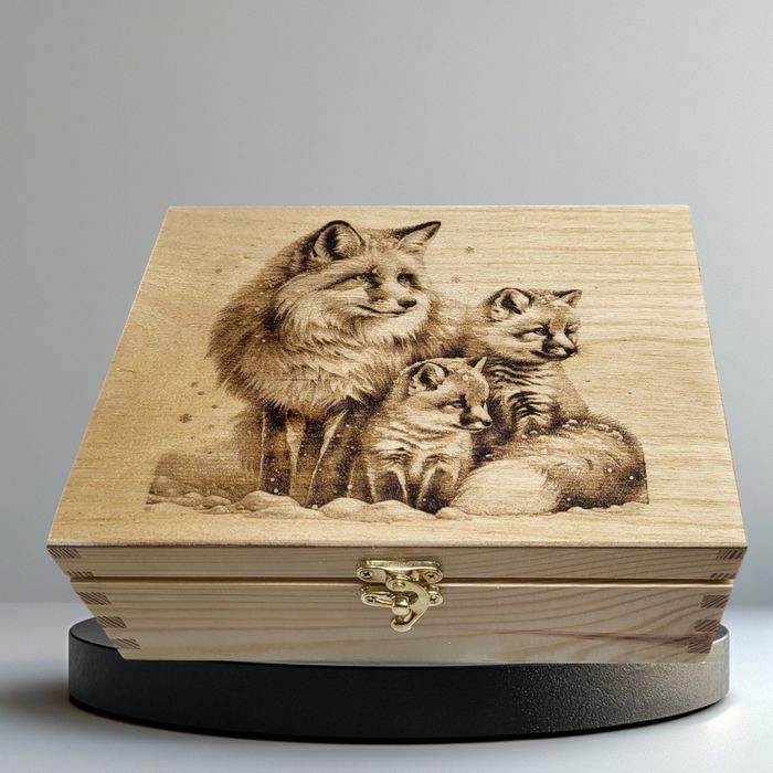 Szkatułka z lisami Grawer na prezent Pudełko Prezent dla myśliwego