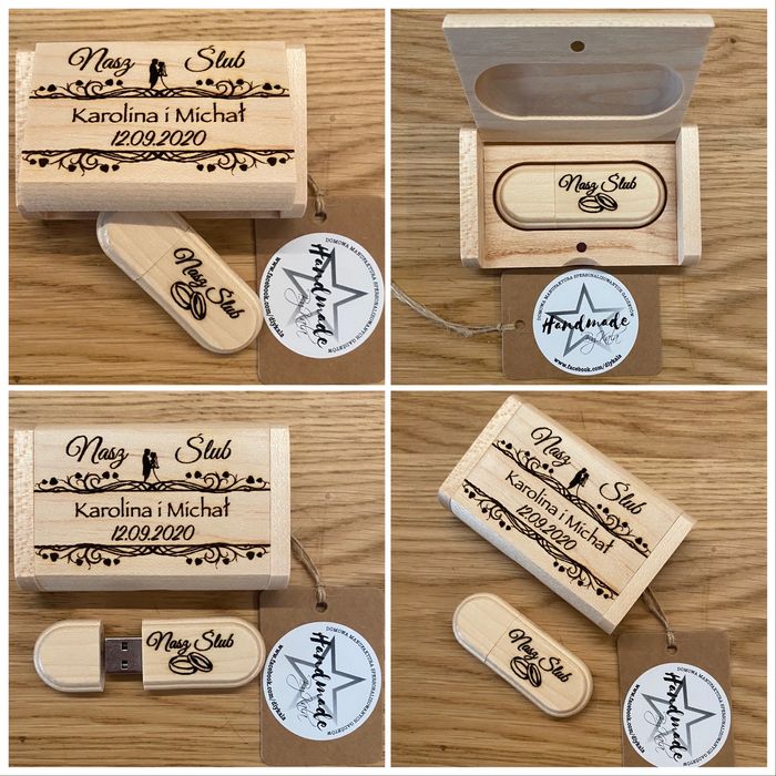 *Drewniany pendrive z grawerem GRATIS! Ślub/Wesele/Komunia/Chrzest*