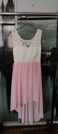 Biało - różowa  asymetryczna sukienka