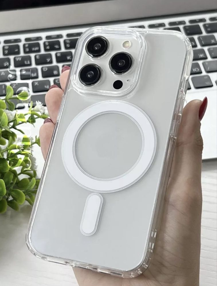 Чехол на айфон с MagSafe прозрачный iPhone  10 > 15 Pro Max Усиленный