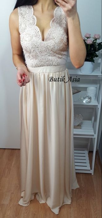 Sukienka maxi długa Emo koronkowa dekolt poprawiny ślub 34/36 36/S new